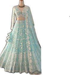 Ice Blue Lehenga Indian Weddings, Light Blue Resham Embroidery Lehenga For Wedding, Light Blue Resham Embroidered Lehenga For Wedding, Mint Lengha Indian Weddings, Lehenga Sabyasachi, Indian Designer Lehenga, Aqua Lehenga, Net Lehenga Choli, Lehenga Bridesmaid