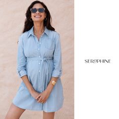 A must for your weekend wardrobe, Seraphine's Light Chambray Belted Maternity Tunic offers an easy over-size fit through every stage of pregnancy. Spring Nursing-friendly Maternity Dress, Cotton Nursing Friendly Maternity Dress, Cotton Maternity Dress Nursing Friendly, Spring Cotton Maternity Dress, Daywear Nursing-friendly Maternity Dress, Bump Friendly Cotton Maternity Dress, Spring Maternity Dress, Nursing-friendly, Spring Maternity Dress Nursing Friendly, Maternity Denim Dress