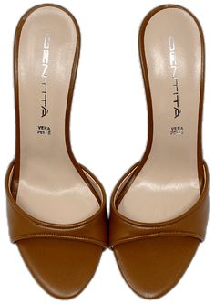 Elegant Brown Sandals With 4-inch Heel, Brown Pointed Toe Sandals With Padded Heel, Leather Mules With Reinforced Heel And Single Toe Strap, Elegant Brown Mules With Padded Heel, Evening Brown Mules With Sculpted Heel, Brown Pointed Toe Mules For Evening, Brown High Heel Mules For Evening, Modern Brown High Heel Sandals, Brown Pointed Toe Sandals With 4-inch Heel