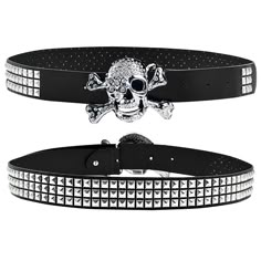 PRICES MAY VARY. Unique Design:The belt is decorated with gorgeous rhinestone skulls and metal rivets, exuding a strong punk and gothic atmosphere, attracting attention High-quality material:Made of high-quality leather, durable and comfortable to wear. The rhinestone inlay is exquisitely crafted and dazzling Size: Length: 112.5 CM / 44.3 IN, Adjustable Range: 79 CM / 31.1 IN - 93 CM / 36.6 IN , Width: 3.8 CM / 1.5 IN, Weight: 177 g Multi-purpose: Suitable for daily wear, music festivals, partie Bb Belts, Y2k Bags, Emo Style, Y2k Accessories, Y2k Jewelry, Belts For Men, Stud Style, Punk Rave, Rhinestone Belt