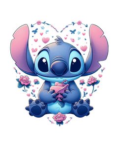 an image of a cartoon character with hearts and flowers on it's chest, holding a