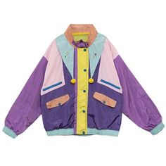 Color Block Jacket - Jackets Streetwear Fashion Women Colorful, Layered Colorful Outfits, Kidcore Jacket, Arcadecore Outfits, Bright Clothes Aesthetic, Bright Clothing, Colorful Streetwear, Colorful Clothing, Winter Fashion Jackets