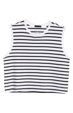 Stripes are always in season, but when splashed across a pure cotton cropped tank, we suggest wearing it all throughout the sunniest one. 18" length Crewneck 100% cotton Machine wash, dry flat Made in Peru Sporty Cotton Tank Top For Spring, Sporty Crop Top For Everyday Summer Wear, Sporty Tank Top For Everyday Summer Use, Casual Cropped Tank Top For Everyday, Casual Summer Beach Muscle Tee, Casual Cropped Tank Top For Day Out, Trendy Summer Tank Muscle Tee, Sporty Cotton Crop Top Tank, Casual Summer Muscle Tee