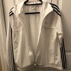 Nwot. White Adidas Windbreaker Jacket. Never Worn. Nice Reflective Design On The Top Of The Jacket. Super Soft And Great Quality. Size Large. Adidas Windbreaker Jacket, Adidas White Windbreaker For Sports, White Long Sleeve Windbreaker For Fall, Casual White Long Sleeve Windbreaker, Sporty White Track Jacket With Long Sleeves, White Sporty Long Sleeve Track Jacket, White Long Sleeve Sporty Track Jacket, White Long Sleeve Sports Outerwear, White Long Sleeve Casual Track Jacket