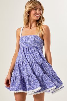 Tessa Floral Dress in Blue | Altar'd State Sew Summer Dress, Purple Mini Dress, Babydoll Dresses, Clothes Wishlist, Flowy Floral Dress, Rush Dresses, Casual Preppy Outfits, Boho Mini Dress, Bach Party