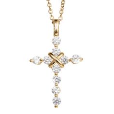 Daniel Steiger Golden Serenity Cross Pendant Yellow Gold Crucifix Jewelry With Cubic Zirconia, Yellow Gold Cubic Zirconia Crucifix Jewelry, Gold Crucifix Jewelry With Diamond Accents, Yellow Gold Cubic Zirconia Cross Jewelry, Timeless Cross Pendant Jewelry For Anniversary, Elegant Cubic Zirconia Cross Pendant Necklace, Yellow Gold Cubic Zirconia Cross Pendant, Elegant Cubic Zirconia Cross Necklace, Classic Cross Pendant Jewelry With Prong Setting