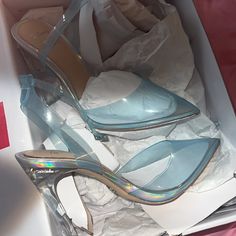 I Bought These When They Released But They Were Too Small. Size 6.5, Runs True To Size In My Opinion. Box Has Some Wear To It But Shoes Have Never Been Worn. One Of The Jelly Straps Is Scratched But It’s Not Noticeable. I Paid $110 For These Light Blue Closed Toe Heels In Synthetic, Light Blue High Heel Synthetic Heels, Light Blue Pointed Toe Heels In Synthetic, Light Blue High Heels In Synthetic Material, Light Blue Pointed Toe Synthetic Heels, Light Blue Pointed Toe Heels, Trendy Light Blue High Heels, Trendy Light Blue Party Heels, Cinderella Heels