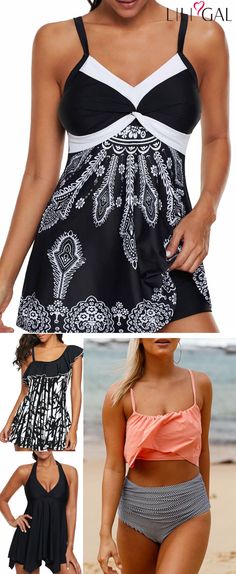 hot sale swimwear, cute swimsutis for women, comfy tankini swimwear, high waisted bikinis, halter swimdress. #freeshipping worldwide and easy returns, #coupons $6 off over $60, $9 off over 90, code: liligal2019. #liligal #swimwear #swimsuit Boho Bathing Suits, Swimwear Cute, High Waisted Bikinis, Tankini Swimwear, Pool Swimming, Swimwear High Waisted, Crochet Summer Tops, Vintage Swimsuits