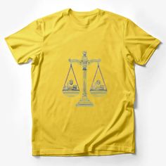 Vintage Scales of Justice T-Shirt, Legal Profession Gift, Lawyer Tee, Law Student Graduation Present Male T-Shirt Custom graphic T-Shirt.Customize your color Relaxed Fit Yellow T-shirt With Front Print, Yellow T-shirt With Front Print, Yellow Short Sleeve T-shirt With Front Print, Vintage Scales, Legal Humor, Graduation Gifts For Guys, Scales Of Justice, Graduation Present, Vintage Scale