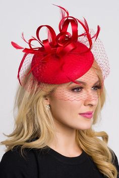 Felt Fascinator, Red Fascinator, Derby Outfits, Unique Hair Accessories, Red Hat Society, Spring Hair, Birdcage Veil, Fascinator Headband, Derby Party