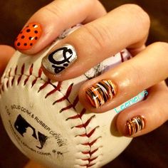 Baltimore Orioles Nail Love Go O's Orioles Nail Design, Baltimore Orioles Nails, Orioles Nails, Baseball Nails, Sports Nails, Nail Time, Beauty Secrets, Beauty Nails