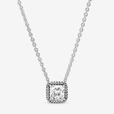 Captivate with this exquisite sterling silver halo necklace featuring a square-cut cubic zirconia centerpiece. Its timeless expression and elegant collar length will flatter any neckline. Pandora Square Sparkle Halo Necklace - Size 17.7 Inches | Sterling Silver | 396241CZ-45