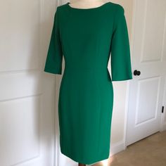 Brand New Back Zipper Green A-line Dress For Office, Green Mini Length Office Dresses, Green Midi Dress For Office, Elegant Green Shift Mini Dress, Green Dress With Flattering Silhouette, Green Lined Midi Dress For Formal Occasions, Green Lined Midi Dress For Formal Events, Knee-length Shift Dress With Lining, Elegant Shift Mid-length Dress