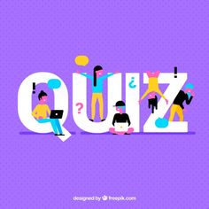 the word quiz is surrounded by people in different poses and colors, with one person holding a