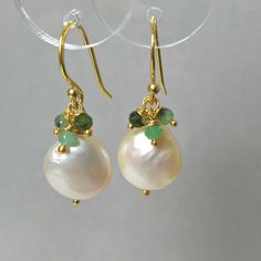 Emerald Drop Earrings, Drop Earrings Simple, Emerald Earrings Drop, Raw Emerald, Freshwater Pearl Drop Earrings, Earrings Emerald, May Birthday, Astrological Sign, Earrings Simple