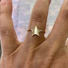 Star 14k Yellow Real Gold Ring Band Size 4 5 6 7 8 9 D-1.7 Dainty Star-shaped Yellow Gold Jewelry, Dainty Yellow Gold Star Jewelry, White Gold Star Charm Jewelry In 14k Gold, 14k White Gold Star Charm Jewelry, 14k White Gold Jewelry With Star Charm, Celestial Gold Jewelry With Vs Clarity, Classic Star-shaped Formal Jewelry, Luxury 14k Gold Jewelry With Star Charm, 14k Gold Jewelry With Star Charm