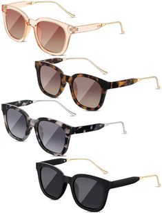 PRICES MAY VARY. Package Includes: you will receive 4 pairs of women's sunglasses polarized in 4 styles with classic colors, sufficient to wear and replace, ideal for beach, travelling, shopping, daily wear and so on Reliable Material: the square sunglasses for women and men are made of are made of PC frames, alloy arms, TAC polarized lens, sturdy and solid, comfortable to wear, not easy to fade and break; They are also sustained enough, so that you can apply them for a long time Effective Function: our men women polarized sunglasses can filter out strong sunlight, scattered light, reflected light, and glare, so that you can enjoy the beautiful scenery and warm sunshine without worries Attractive Design: the cute sunglasses for women and men are designed in retro colors and styles, easy to Trendy Sunglasses For Women, Trendy Shades, Polarized Sunglasses Women, Reflected Light, Cute Sunglasses, Sunglasses Polarized, Men Classic, Trendy Sunglasses, Vintage Eyewear