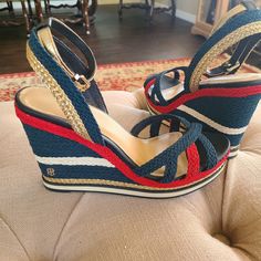 Never Worn Tommy Hilfiger Wedge Sandals With Ankle Strap. Great For A Summer Vaca By The Shore Or A Yacht Rock Party. Size 9.5 Tommy Hilfiger Wedge Heel Sandals For Beach, Tommy Hilfiger Beach Sandals With Wedge Heel, Tommy Hilfiger Wedge Sandals For Beach In Summer, Tommy Hilfiger Round Toe Wedge Sandals For Beach, Tommy Hilfiger Open Toe Wedge Sandals For Beach, Tommy Hilfiger Summer Beach Wedge Sandals, Casual Open Toe Heels By Tommy Hilfiger, Casual Summer Heels By Tommy Hilfiger, Tommy Hilfiger Summer Casual Heels