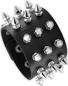 Punk Style Studded Bracelets For Festivals, Punk Studded Bracelets For Festivals, Black Spiked Festival Bracelets, Black Spiked Bracelets For Festival, Rock Style Stud Bracelets For Concerts, Rock Style Studded Bracelets For Concerts, Rock Style Bracelets With Studs For Concerts, Black Festival Bracelets With Spikes, Metal Studs Bracelet For Concerts