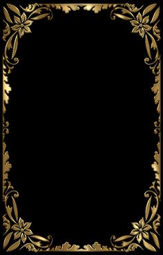 an ornate gold frame with leaves and flowers on a black background, in the shape of a square