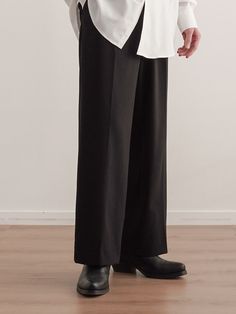 Editor's NotesThese wide fit pants have a formal silhouette with two pin-tuck design. It's constructed of a minimal and clean fit for a trendy and comfortable mood. Wear yours with a simple and basic shirt.- Wide-fit- Pin tuck design at the front- D ring detail at the belt loop- Side pockets- Lighter material availableMeasurements(in.)1(M) / 2(L) / 3(XL)- Length: 41.34 in. / 41.73 in. / 42.13 in. - Waist: 15.35 in. / 16.14 in. / 16.92 in. - Thigh: 12.20 in. / 12.60 in. / 12.99 in.&nbsp Wide Fit Pants, Pocket Light, Basic Shirts, Fit Pants, Set Up, Mens Outerwear, Pin Tucks, Men Shoes Size, D Ring