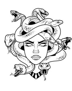 a woman with snakes around her head