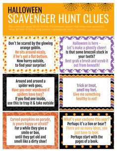 the halloween scavenger hunt clues for kids to use in their classroom or home