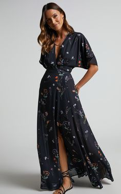 Classy Yet Trendy, Guest Attire, Wrap Maxi Dress, Wedding Attire Guest, Black Flower, Maxi Wrap Dress, Flower Field, Guest Dresses, Floral Maxi Dress