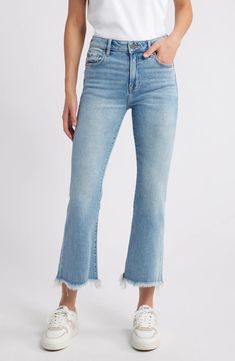 HIDDEN JEANS High Waist Raw Hem Crop Flare Jeans | Nordstrom High Rise Cropped Jeans, Mini Flare Jeans, Hidden Jeans, Crop Flare Jeans, Xmas 2024, Crop Flare, Jeans High Waist, Fashion And Beauty Tips, Frayed Jeans