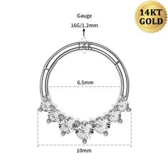 The simple and elegant 14k solid white gold and CZ gemstones design. The daith jewelry is a hinge segment design, which is easier to open and close and is not easy to deform. Gold Daith Jewelry, Daith Ring, Titanium Belly Button Rings, Daith Hoop, Daith Rings, Daith Jewelry, Ring Day, Conch Hoop, Dangle Belly Rings