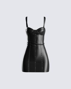 Dangerous, but in all the best ways 😏 Tempt them with a good time in this edgy, sexy vegan leather dress complete with an underwire bra and open lace back 🖤 Backless Corset Dress With Built-in Bra For Night Out, Gothic Corset Dress With Straps For Night Out, Black Corset Dress With Adjustable Straps For Party, Gothic Corset Dress For Night Out, Gothic Corset Dress With Straps For Party, Gothic Party Corset Dress With Straps, Black Corset Dress With Built-in Bra For Date Night, Backless Corset Dress With Boning For Night Out, Bodycon Corset Dress With Corset Back For Night Out