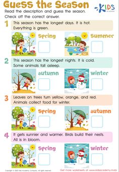 an activity sheet for kids to learn how to read the seasons and winter words in english