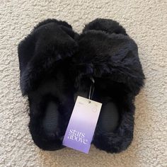 Stars Above Women's Faux Fur Slippers Black Size 7 Nwt Slippers Black, Faux Fur Slippers, Fuzzy Slippers, Fur Slippers, Cute House, House Slippers, Women's Shoes Sandals, Memory Foam, Faux Fur