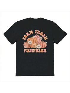 COMFY & COOL: Nearly There offers graphic shirts made of materials that are durable, comfortable, and easy to care for. Whether you're looking for a funny, inspirational, or pop-culture-inspired graphic shirt, we've got you covered.Nearly There Farm Fresh Pumpkins Flowers Fall Halloween Unisex Graphic Cotton Short-Sleeve T-Shirt Black Casual  Short Sleeve  Figure,Letter  Medium Stretch  Men Clothing, size features are:Bust: ,Length: ,Sleeve Length: Retro Black T-shirt For Fall, Black Retro T-shirt For Fall, Cute Fall T-shirt With Screen Print, Fun Fall T-shirt With Screen Print, Fun Fall T-shirt With Funny Print, Fun Fall Screen Print T-shirt, Fun Screen Print T-shirt For Fall, Black Pre-shrunk T-shirt For Fall, Fall Graphic Tee With Funny Text