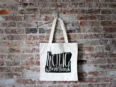 Flaunt your Oregon pride with this unique hand-lettered Pacific Wonderland screen printed tote. Constructed with a nice, soft cotton canvas Winter Tote, Funny Tote Bags, Free Tote, Minimalist Bag, Produce Bags, Bag Design, Printed Tote Bags