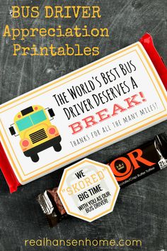 the world's best bus driver personalized candy bar wrapper is shown on a chalkboard