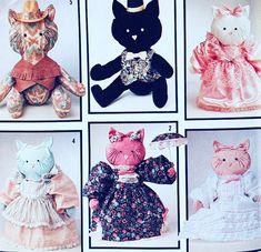 an image of stuffed animals in different outfits