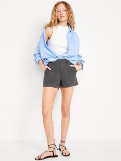 High-Waisted OGC Chino Shorts -- 3.5-inch inseam | Old Navy Chino Shorts Outfit, Chino Shorts Women, Navy Chinos, Navy Outfit, Shorts Outfits, Utility Pockets, New And Improved, Chino Shorts, Waist Belt