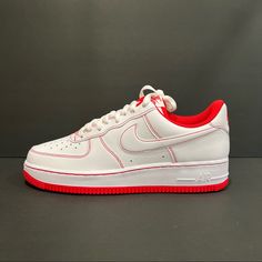 Brand New In Box Men Size 9.5 Men Size 11 Nike Air Force 1 White With Contrast Sole, White Nike Air Force 1 With Contrast Sole, Nike Air Force 1 Low-top Red Sole For Streetwear, White High-top Nike Air Force 1 With Contrast Sole, University Red Custom Sneakers With Red Sole For Streetwear, Nike Air Force 1 In University Red, Nike Air Force 1 White Leather With Contrast Sole, Nike Air Force 1 With Red Sole Lace-up, Nike Air Force 1 Lace-up With Red Sole