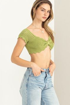 Short Sleeve Crochet Crop Top NOTE: If your size is not available, please register your email in EMAIL ME WHEN AVAILABLE link. Stretch Green Knit Crochet Top, Green Fitted Crochet Knit Top, Green Fitted Knit Crochet Top, Fitted Green Crochet Trim Top, Green Crochet Stretch Top, Green Stretch Crochet Top, Fitted Green Crochet Top Casual Style, Green Fitted Crochet Top For Casual Wear, Fitted Knit Crop Top With Crochet Trim