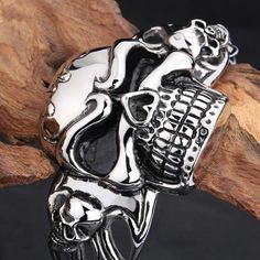 biker rings cheap Biker Style Skull Jewelry, Punk Skull Ring For Biker Events, Black Punk Skull Ring For Biker Events, Silver Stainless Steel Skull Ring In Punk Style, Black Skull Ring For Biker Events, Punk Style Skull Rings For Biker Events, Silver Edgy Skull Ring, Silver Biker Skull Ring For Biker Events, Rings Cheap