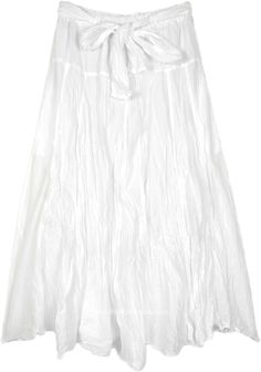 This 32-inch long skirt is made of soft cotton voile with a comfortable lining and two practical pockets.  The skirt features an elastic waistband and a belt strap for an adjustable fit, ensuring both comfort and style. #tlb #Crinkle #whitebohoskirt Cotton Tie-waist Skirt For The Beach, Cotton Tie Waist Flowy Skirt, Cotton Flowy Skirt With Tie Waist, Flowy Cotton Skirt With Tie Waist, Cotton Tie Waist Skirt For Spring, Cotton Skirt With Tie Waist For Spring, Long Cotton Skirt With Tie Waist, Cotton Long Skirt With Tie Waist, Casual White Skirt With Tie Waist