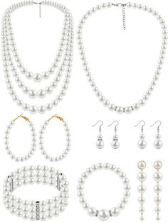 PRICES MAY VARY. Delicate Pearl Jewelry Set: you will receive 2 pieces of pearl bracelets, and 2 pieces of faux pearl necklaces, and 4 pairs of pearl earrings from pearl accessories for women, 8 pieces of items in total, enough to meet your uses and replacement needs, and you can also share them with others Exquisite Design: the pearl necklace and earring set comes in multiple styles, with pearls in different styles and glittery rhinestones, beautiful and elegant, easy to get others' attention, Delicate Pearl Jewelry, Bracelets Elegant, Pearl Necklace And Earrings, Pearl Jewelry Set, Pearl Bracelets, Pearl Accessories, Pearl Jewelry Wedding, Pearl Necklace Earrings, Pearl Necklace Set