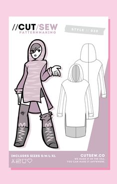 an image of a woman in a hoodie and boots with the text cut sew