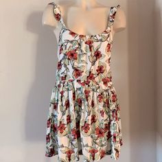 Free People Floral Small Mini Dress Has Inner Lining For Full Coverage B1 I Ship Same Or Next Day Great Quality White Tropical Print Summer Mini Dress, White Summer Mini Dress With Tropical Print, Orange Floral Print Mini Dress Casual, Casual Orange Floral Print Mini Dress, Casual Orange Mini Dress For Garden Party, Casual Tropical Print Sundress For Garden Party, Casual Sleeveless Lined Floral Dress, Casual White Dress With Tropical Print, Casual Orange Floral Dress For Summer