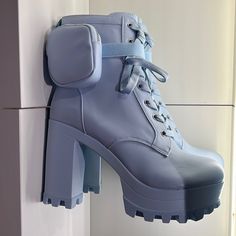 Cape Robbin Baby Blue Heeled Boots Size 10 Nwot Blue Chunky Platform Heels With Round Toe, Light Blue Round Toe Casual Heels, Blue High Heel Platform Boots, Blue Ankle-high Platform Boots, Light Blue Round Toe Heels, Blue Lace-up Boots With Reinforced Heel, Blue High-top Platform Boots, Blue Casual Booties With Round Toe, Trendy Blue Heels With Reinforced Heel