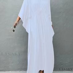 Lasaky - Womens Boho Style V Neck Cover Up Shirt with Drawstring, Loose Fit Non-Stretch Long Sleeves Rash Guard - Ideal for Swimwear & Resortwear Casual White Cover-up For Loungewear, White Casual Relaxed Fit Cover-up, White Relaxed Fit Casual Cover-up, Casual White Cover-up For Daywear, Womens Boho Style, Neck Cover, Boho Beach, Boho Women, Rash Guard