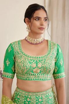 Shop for Shyam Narayan Prasad Green Silk Embroidered Lehenga Set for Women Online at Aza Fashions Transitional Dola Silk Choli With Resham Embroidery, Festive Pista Green Blouse Piece With Intricate Embroidery, Dola Silk Sharara With Unstitched Blouse For Reception, Diwali Pista Green Blouse With Intricate Embroidery, Fitted Banarasi Silk Sharara With Intricate Embroidery, Dola Silk Choli With Unstitched Blouse For Reception, Pista Green Choli With Intricate Embroidery For Festive Occasions, Pista Green Traditional Wear With Intricate Embroidery For Navratri, Pista Green Choli With Intricate Embroidery For Navratri