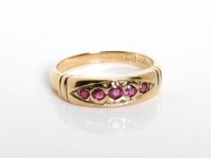 5 Ruby Stones in a  eye-shape frame all set in 14K Yellow Gold Vintage RingDetails and Measurements:► 14 Karat Yellow Gold► 5 Ruby 2.5 mm 0.25 ct► Size 7.25 (Select your size)► Total Weight 3.6 grAll items are Handmade, I pay a lot of attention to every piece.All of my items are hand crafted in Kisufim's Designer jewelry Store in Tel Aviv, and shipped direct to customers all over the world. I am proud to say that many celebrities, models and stars across the world wear my jewelry.►► FREE worldwi Gold Ring With Ruby, Vintage Gold Ring, Engagement Ring Gemstone, Ring With Ruby, Diamond Pendants Designs, Vintage Gold Rings, Sand Casting, Jewelry Accessories Ideas, Ruby Engagement Ring