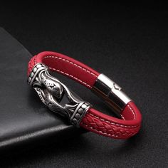 Leather Bracelet -Vintage Handcuffs Stainless Steel Chain Link Cuff Bracelets Red Genuine Leather Men Women Fashion Sporty Charm Bracelet homme Model Number:2251832809591658 Brand: Men Male Genuine Leather Fashion Jewelry Material: Stainless Steel + Genuine Leather Quality: 100% Brand New ，High Quality Size: 19cm , 21cm Occasion: Party,Summer Jewelry,Office，Travel Color : 3 Styles Elegant Red Leather Bracelet, Elegant Red Leather Bracelets, Vintage Red Adjustable Bracelet, Vintage Red Adjustable Bracelets, Vintage Adjustable Red Bracelets, Red Bangle Bracelet For Fashion Accessory, Elegant Red Metal Cuff Bracelet, Vintage Cuff Bracelets With Wrist Strap, Vintage Cuff Bracelet With Wrist Strap